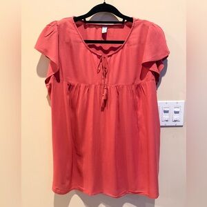 EUC size XL Women's Coral Tassel-Tie Swing Flutter Sleeve Top